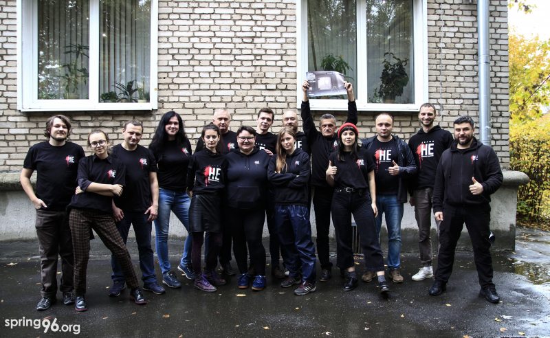 Viasna activists wearing abolition campaign T-shirts and hoodies for a group photo on the World Day against the Death Penalty. October 10, 2019