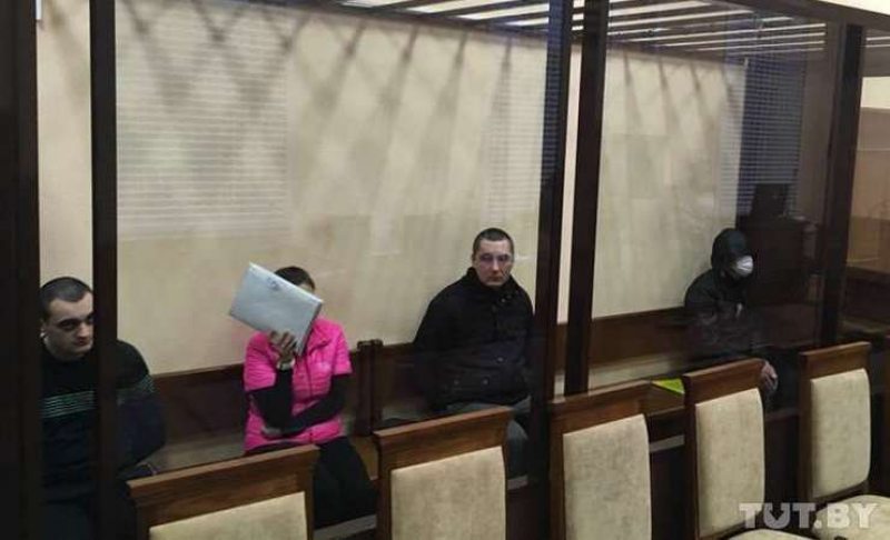 Ihar Hershankou (second right) on trial at the Supreme Court. Photo: TUT.by