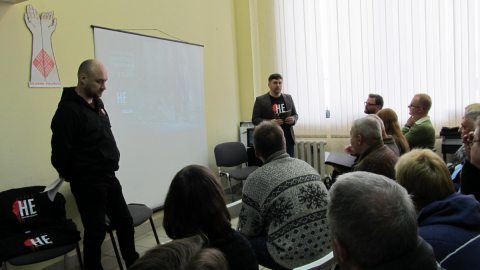 Андрей Полуда и Валентин Стефанович во время пресс-конференции компании "Правозащитники против смертной казни в Беларуси
