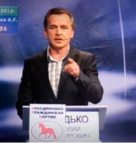 Анатолий Лебедько во время теледебатов на канале "Беларусь-2"