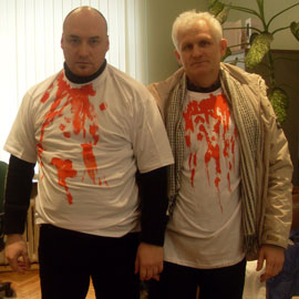 Valiantsin Stefanovich and Ales Bialiatski ahead of the March 23, 2010 protest 