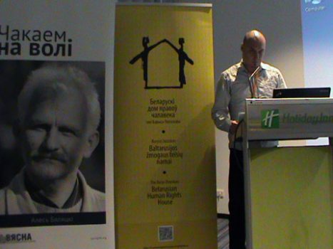Valiantsin Stefanovich at the opening of the Third Belarusian Human Rights Forum