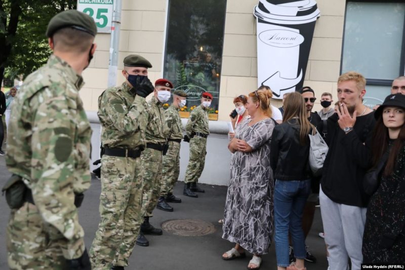 Internal troops in the streets of Minsk during the peaceful protests on July 15, 2020. Photo: svaboda.org