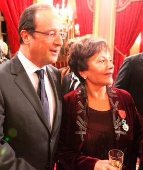 Президент Франции Франсуа Олланд и Президент FIDH Суэр Белхассен 