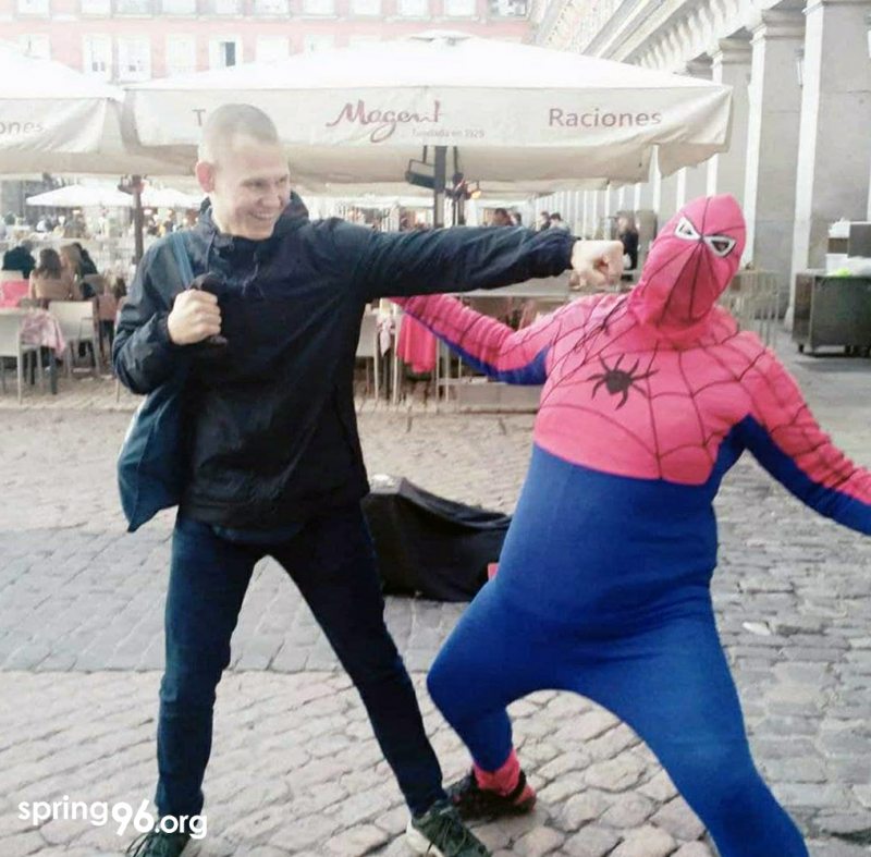 Andrei Chapiuk showing a martial arts technique to a Spider-Man