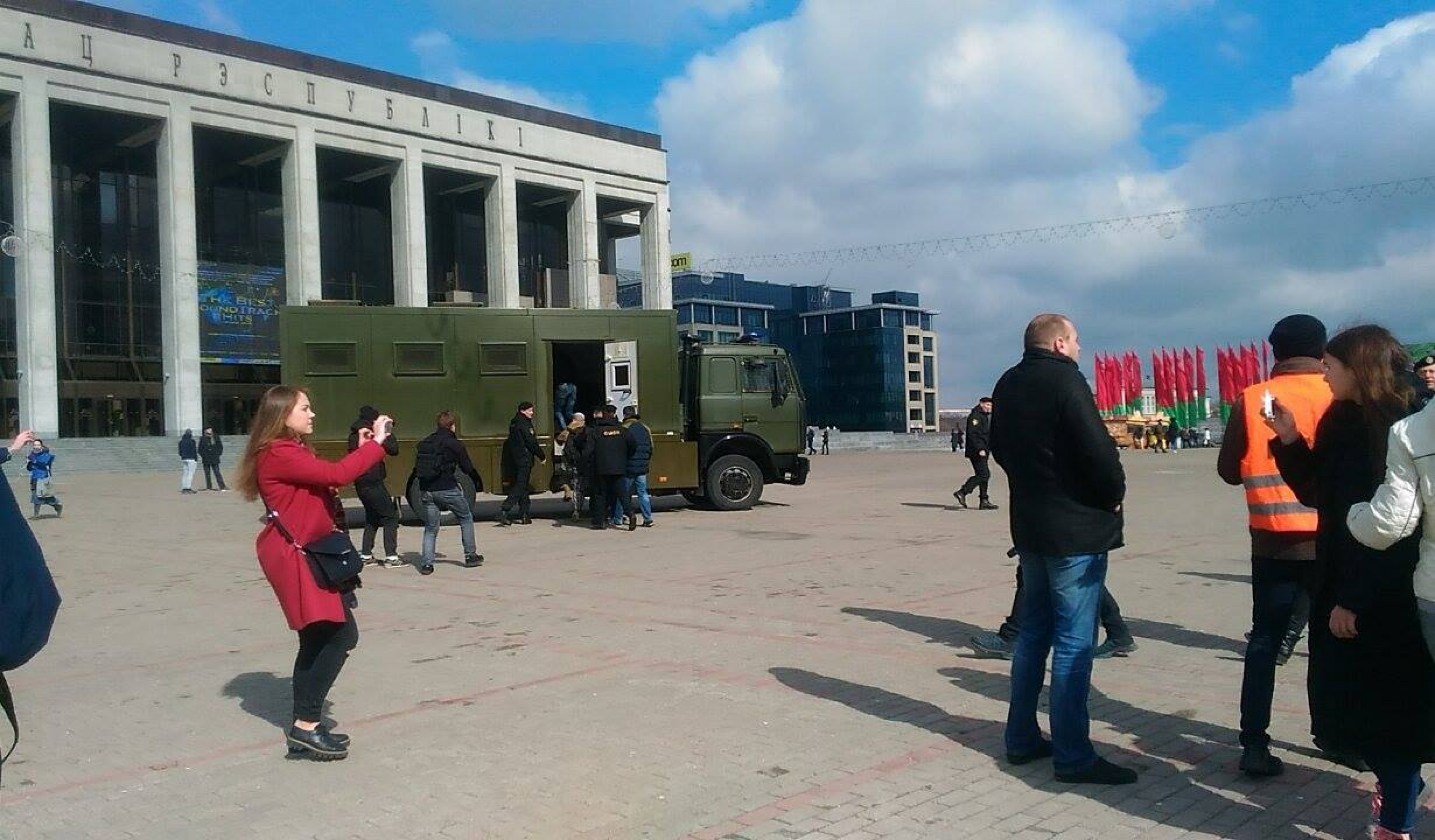 A police van waiting for detainees during a protest in Kastryčnickaja Square in Minsk. 26 March 2017