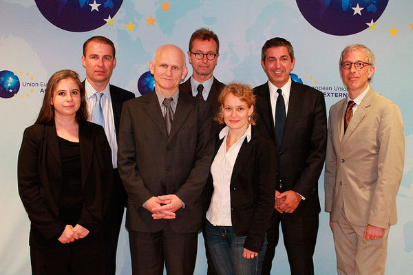 Ales Bialiatski and his colleagues from FIDH during the meeting with Stavros Lambrynidis