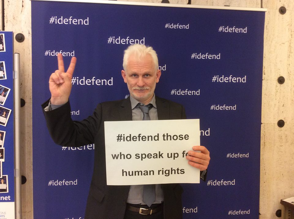 Ales Bialiatski after his speech at the UN Human Rights Council