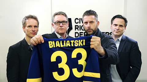 Civil Rights Defenders delegation on their way to Minsk. From left to right John Stauffer, Robert Hårdh, Johan Pihl and Mathias Wikström Photo: Civil Rights Defenders
