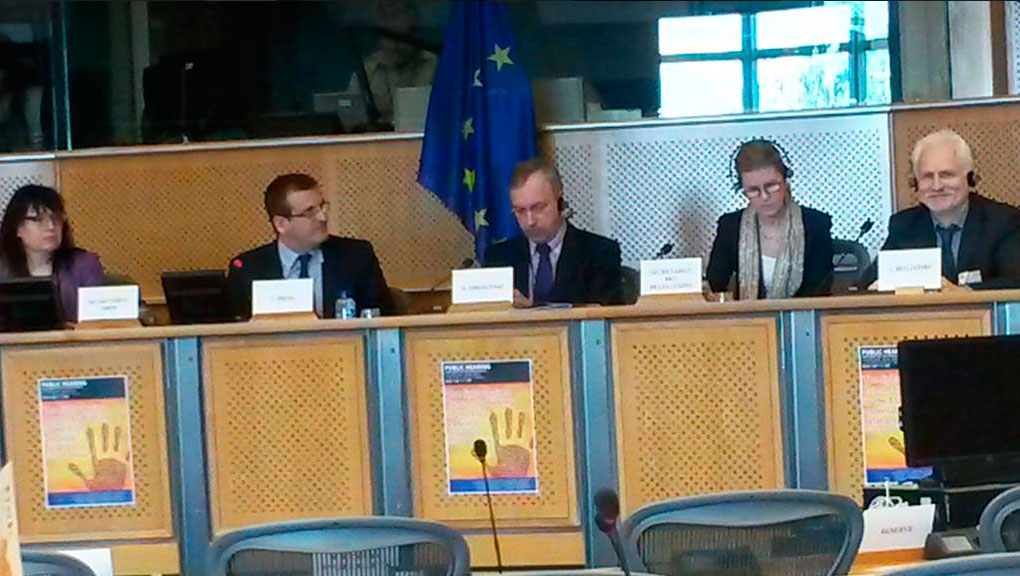Алесь Беляцкий выступил в Европарламенте. Бруссель, 16.04.2015 Фото: FIDH