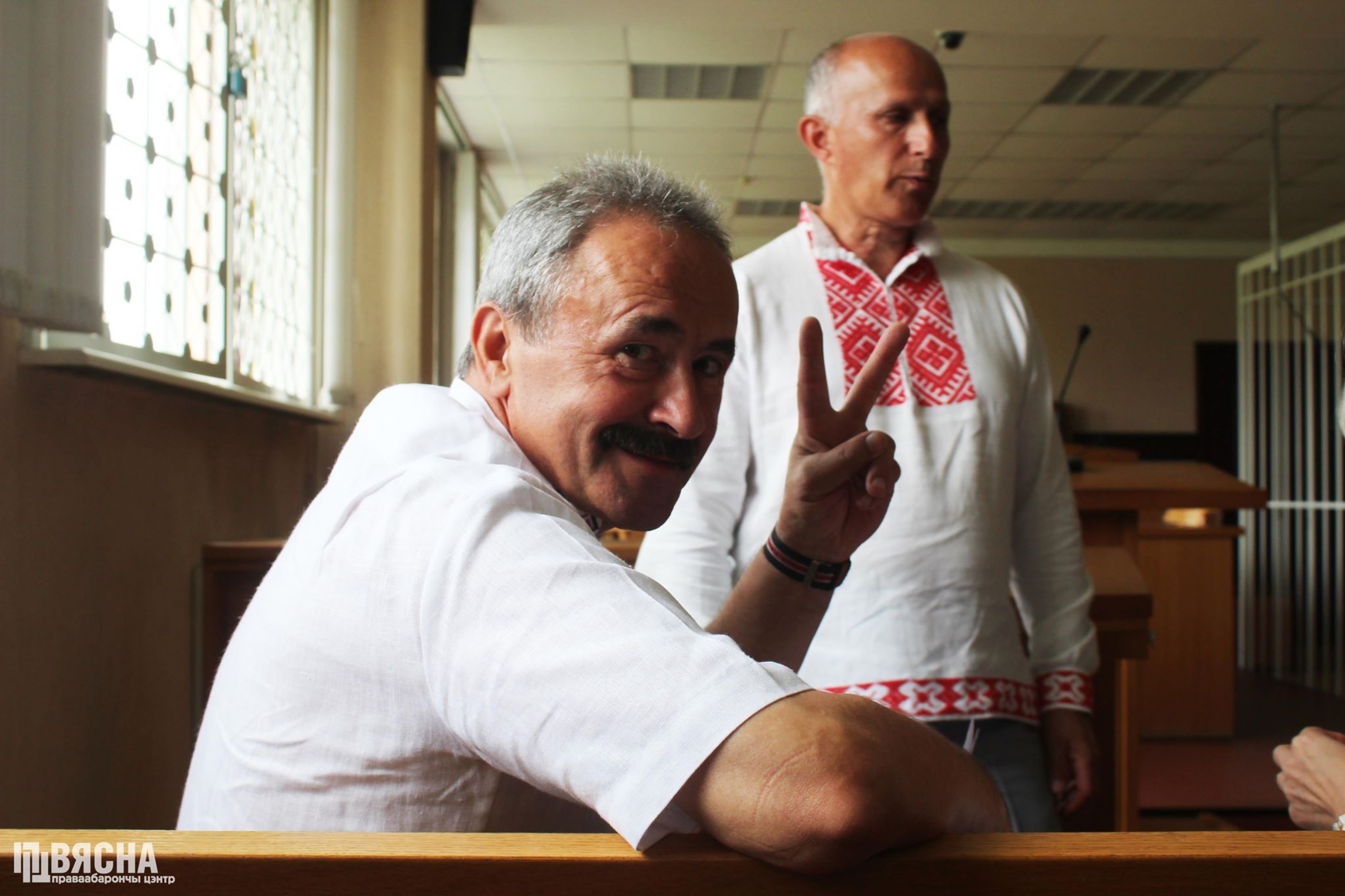 Henadz Fiadynich and Ihar Komlik in court. July 30, 2018