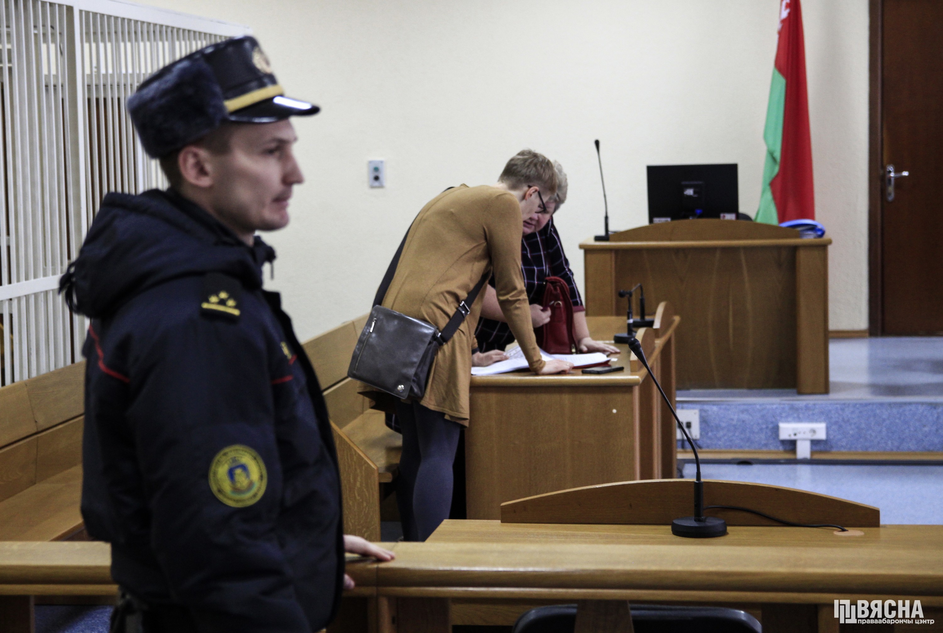 Maryna Zolatava with her counselor in court. Photo by Viasna HRC