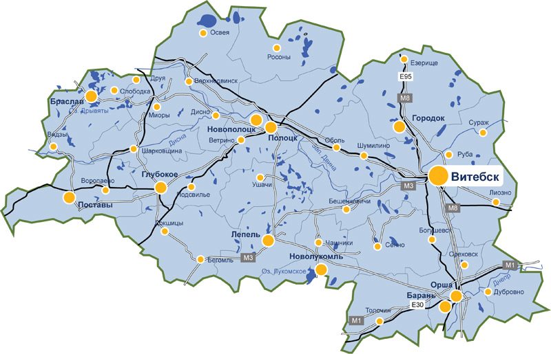 Мапа Віцебскай вобласці